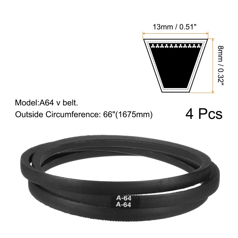 يو إكس سيل uxcell 4 قطع A64 أو 4L660 حزام على شكل حرف V مطاطي كلاسيكي ملفوف، 64 بوصة (1625 مم) محيط داخلي، حزام على شكل حرف V - Image 2